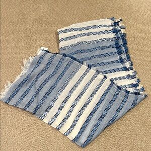 J. Crew Blue and White Fringed Scarf